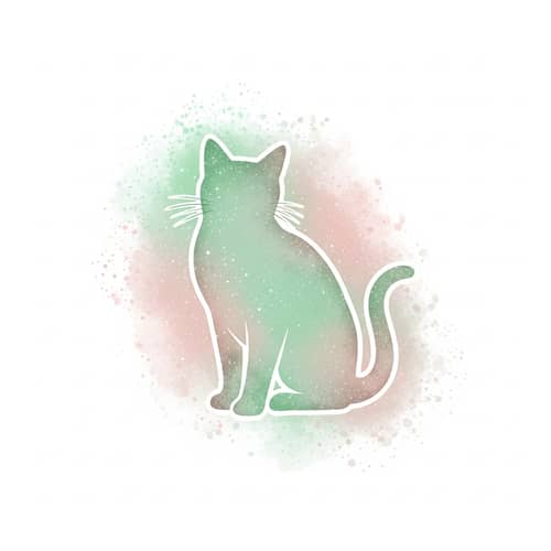 Contemporary Cat Art: Glittering Watercolor Cat in Light Green & Pink