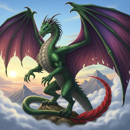 Majestic Dragon - Emerald Green Scales, Violet Wings