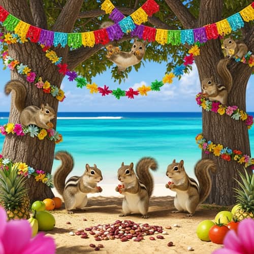 Playful Squirrels Party in Hawaii | Colorful Celebration