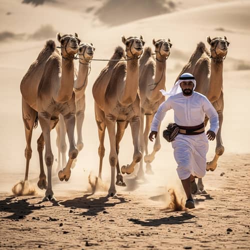 Arab Man in Baduy Attire Fleeing Camel Pursuit