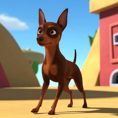 Brown Pinscher Mini Dog - Pixar-Style Digital Animation