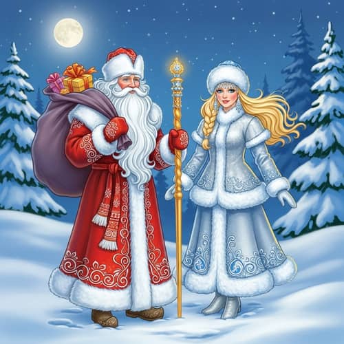 Ded Moroz and Snegurochka: Slavic Holiday Scene