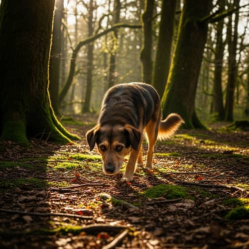 Lost Dog Wandering Through Forest