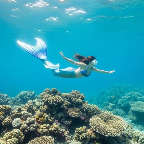Whimsical Underwater Mermaid Scene in Impressionistic Style
