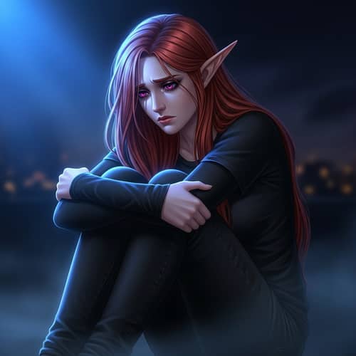 Female Elf with Red Hair - Ethereal Nightscape Portrait