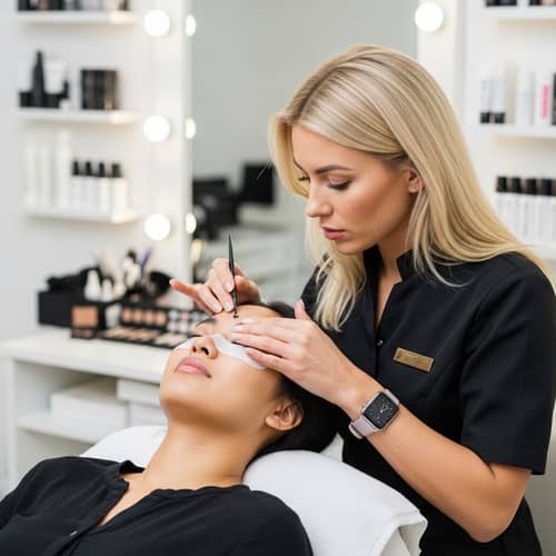 Professional False Eyelash Application in Bright Makeup Studio