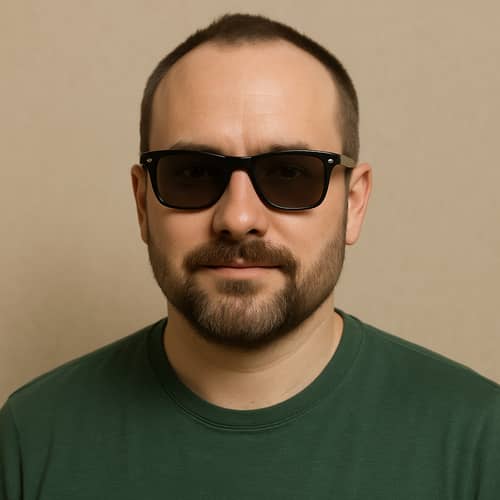 Photorealistic Man in Green Shirt with Sunglasses