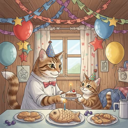 Mother Cat & Kitten Birthday Party | Festive Celebration