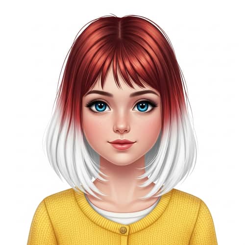 Sweet Caucasian Girl with Red-White Hair and Blue Eyes