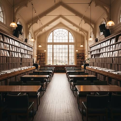 Unique Café Interior with Impressive High Ceiling and Vinyl Record Collection