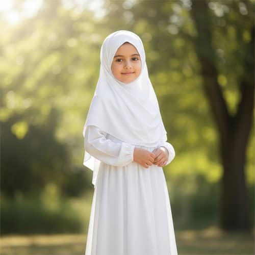 Young Girl in White Hijab | Elegant Outfit for Girls