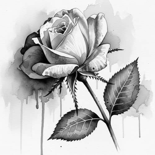 Detailed Black and White Flower Watercolor Art