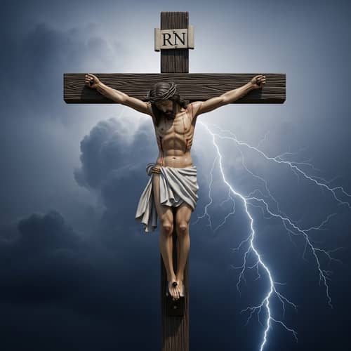 Religious Figure on Cross with Crown of Thorns | Symbolic Image