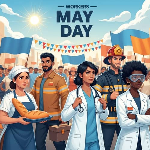 Diverse Workers Celebrate May Day - Multicultural Poster