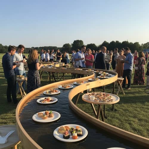 Unique Meandering Water Channel Food Event