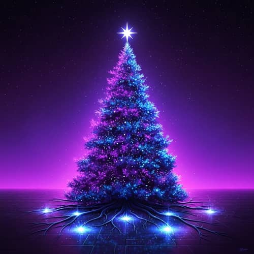 Enchanted Christmas Tree Artwork in Serene Night Setting