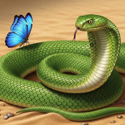 Green Cobra with Blue Butterfly – Nature's Contrast