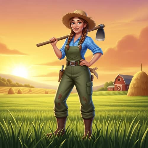 Woman Farmer in Vibrant Panoramic Field | Agricultural Illustration