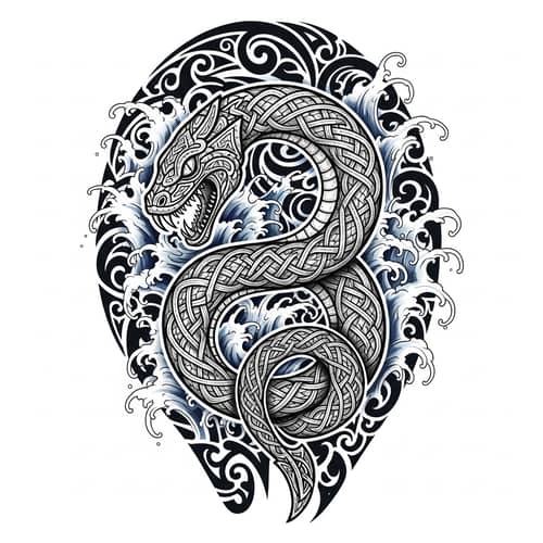 Viking Tattoo Design of Jörmungandr with Water Element