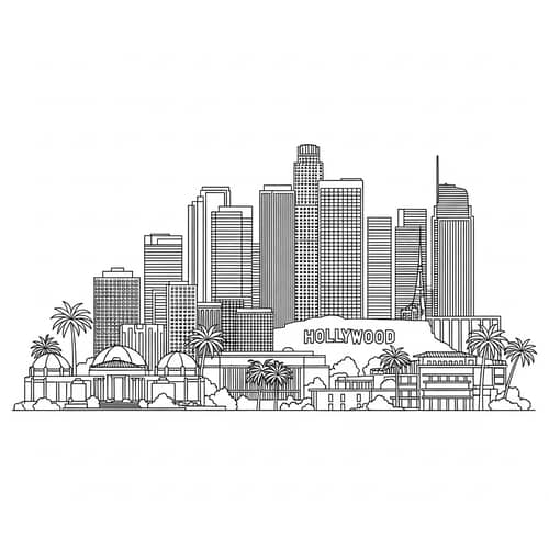 Los Angeles City Silhouette in Pen Style Drawing