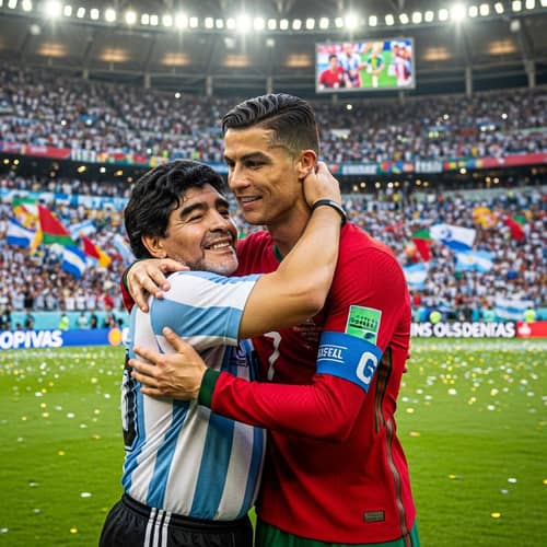 Diego Maradona Embraces Cristiano Ronaldo - Heartwarming Scene