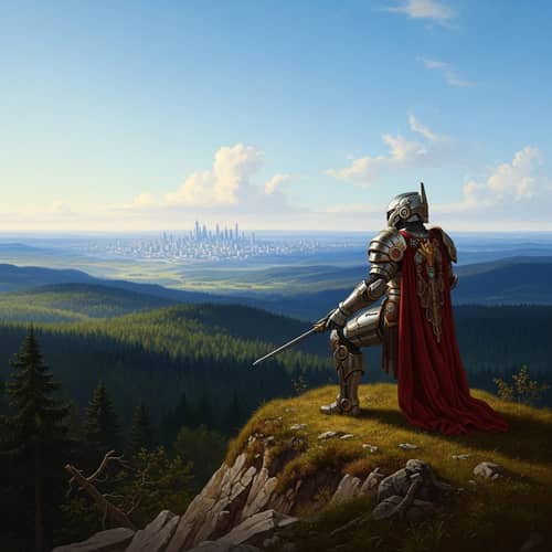 Futuristic Armored Warrior Landscape Painting