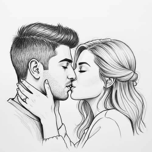 Tender Kiss: Middle-Eastern Man & American Woman Sketch