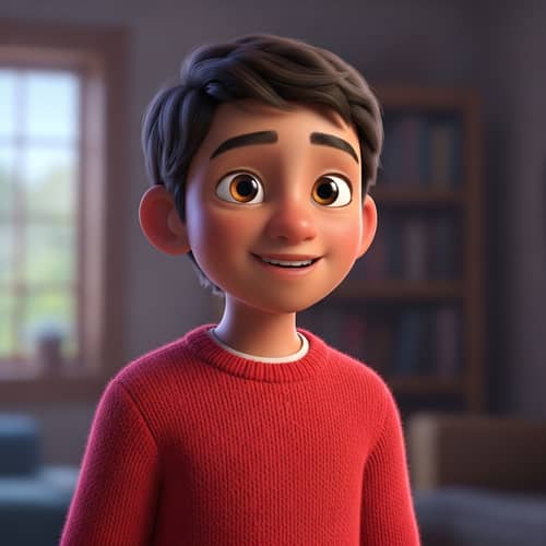 Young Hispanic Boy in 3D Style Red Sweater
