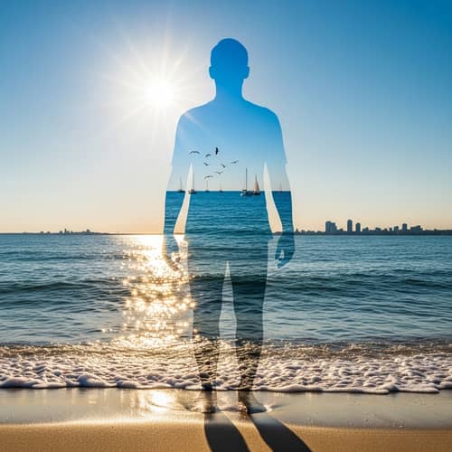 Surreal Man Silhouette Embracing Vibrant Seascape
