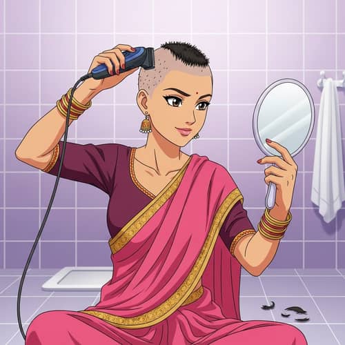 Anime Girl Shaving Her Head - Courageous Self-Transformation