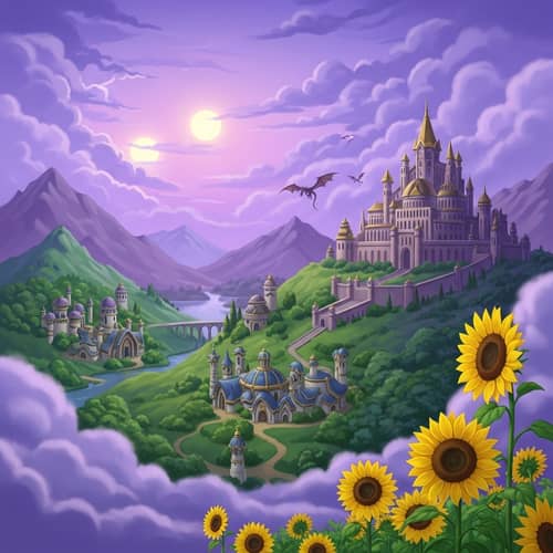 Enchanting Land with Twin Suns and Grand Palace | Elvish Village & Dragons