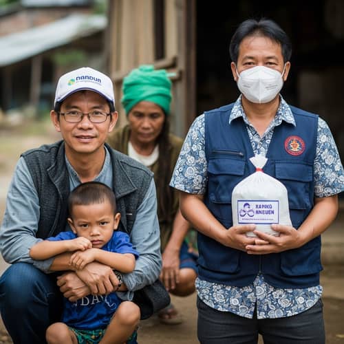 Asian Male Humanitarian Aiding Impoverished & Sick Individuals