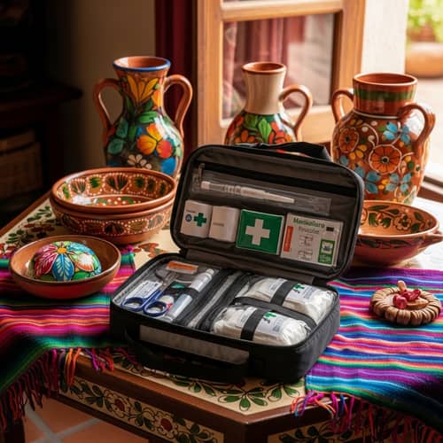 First Aid Kit in Vibrant Mexican Setting