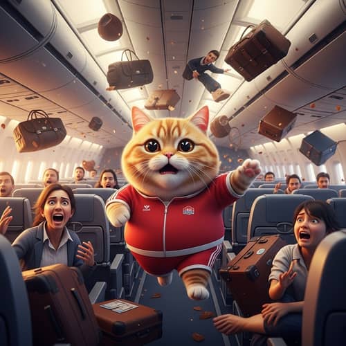 Hyperrealistic British Cat in Airplane Crash Scene