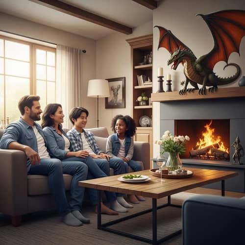 Contemporary Styled House Family Portrait with Fantasy Twist