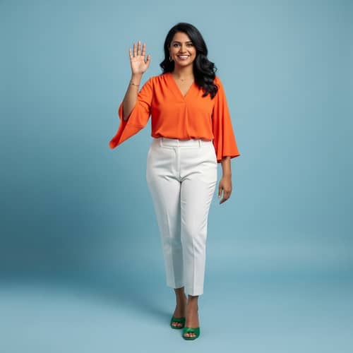 Fashionable South Asian Woman in Orange Blouse - Stylish Outfit