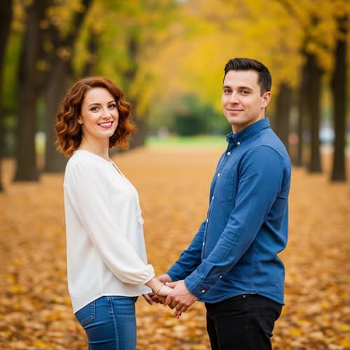 Serene Park Setting with Couple Holding Hands