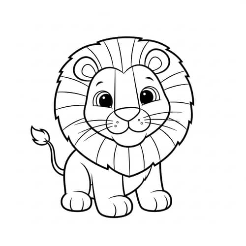 Classic Lion Coloring Illustration for Kids | Simple Black-and-White Art