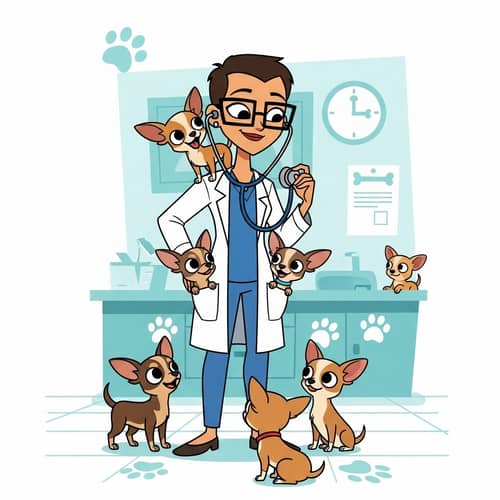 Female Hispanic Doctor with Chihuahua Dogs