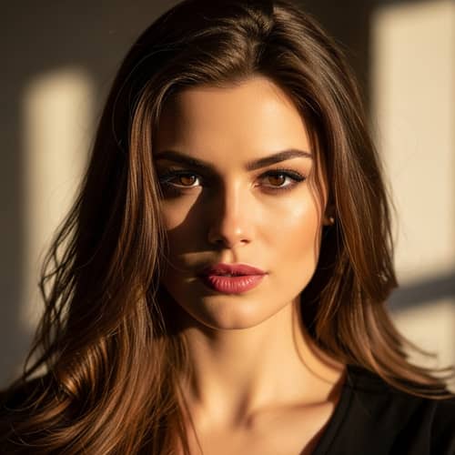 Graceful Woman with Expressive Eyes and Flowing Hair