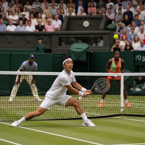 Intense Tennis Match on Well-Maintained Court