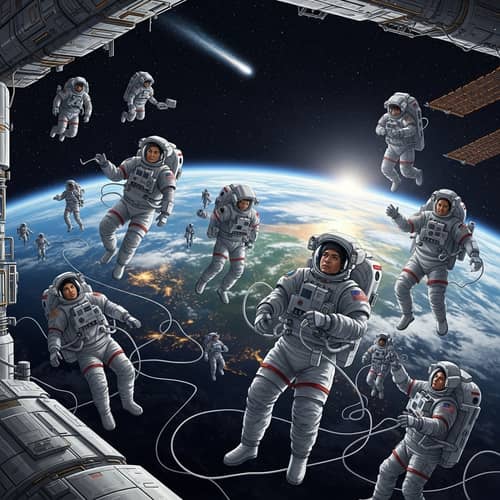 Space Exploration Illustration with Diverse Astronauts | Website Name
