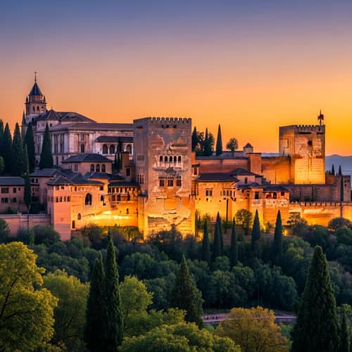 Alhambra Palace: Medieval Architecture at Sunset