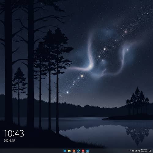 Tranquil Dark-themed Desktop Wallpaper with Celestial Enchantment