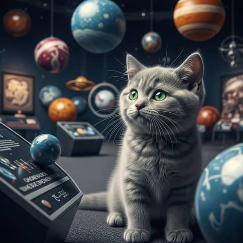 Grey British Shorthair Kitten in Space Museum