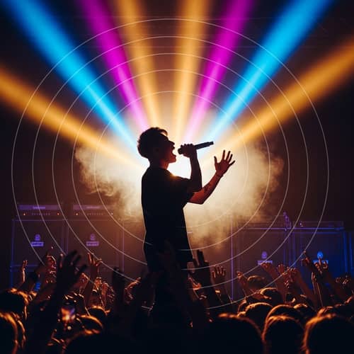 Passionate Young Asian Man Singing at Concert