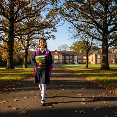 Determined South Asian Girl Heading to School