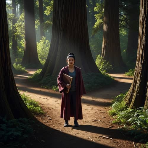 Divergent Paths: Resolute Woman in Forest