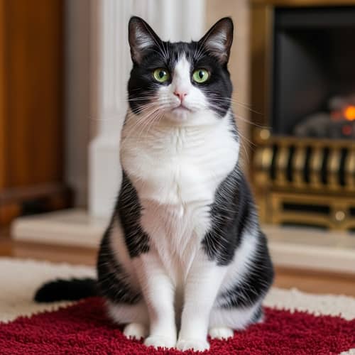 Vigilant Black and White Tuxedo Cat | Cozy Home Scene