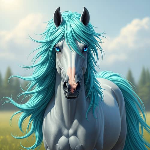 Captivating Unique Horse with Turquoise Hair and Blue Eyes